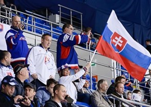 SOCHI, RUSSIA - APRIL 21: Slovakian fans arrived to the arena to support their team during preliminary round action at the 2013 IIHF Ice Hockey U18 World Championship. (Photo by Matthew Murnaghan/HHOF-IIHF Images)