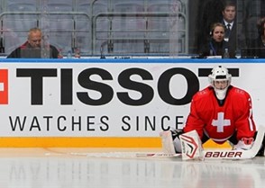 SOCHI, RUSSIA - APRIL 25: Switzerland's Ludovic Waeber #1 stretches during warm up prior to quarterfinal round action against Finland at the 2013 IIHF Ice Hockey U18 World Championship. (Photo by Francois Laplante/HHOF-IIHF Images)